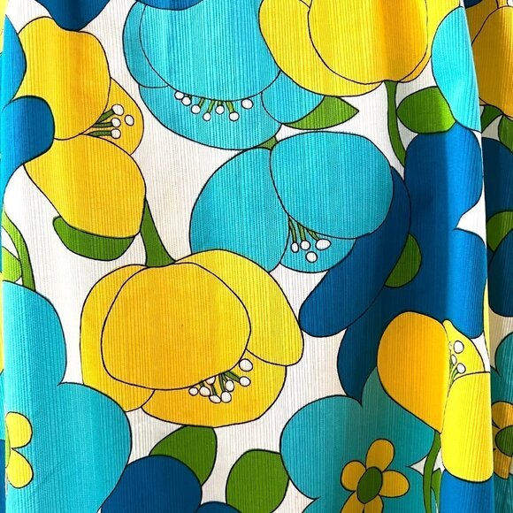 Epic Vintage Hawaiian Maxi Dress Floral 60s 70s Mod Tiki Bar Waterfall Back - Picture 3 of 9